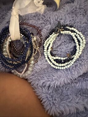 Stacked Navy and White Beaded Women's Bracelets